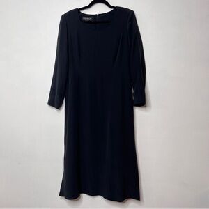 Patrick Petite Black Silk Long Sleeve Midi Dress Size 8P Modest Minimalist